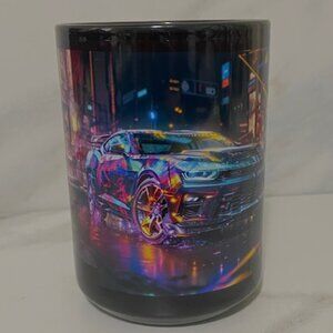 Sleek 16oz gloss black mug boasts a full-grip handle